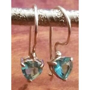 Vintage 925 Sterling Silver Blue Topaz Heart Shaped Dangle Earrings